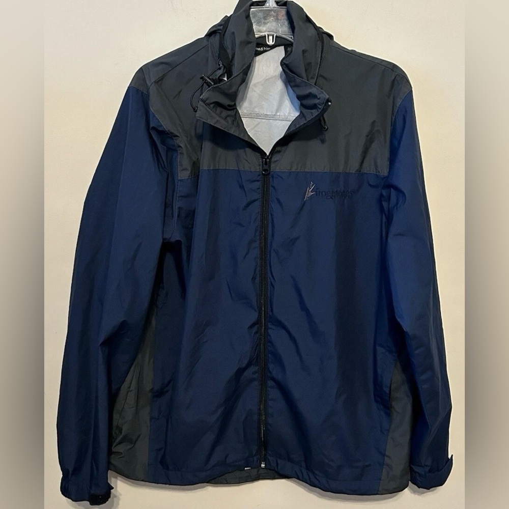 Frogg Toggs Packable Jacket Adult‎ Blue Gray Long Sleeve Full Zip Rain Mens S/M